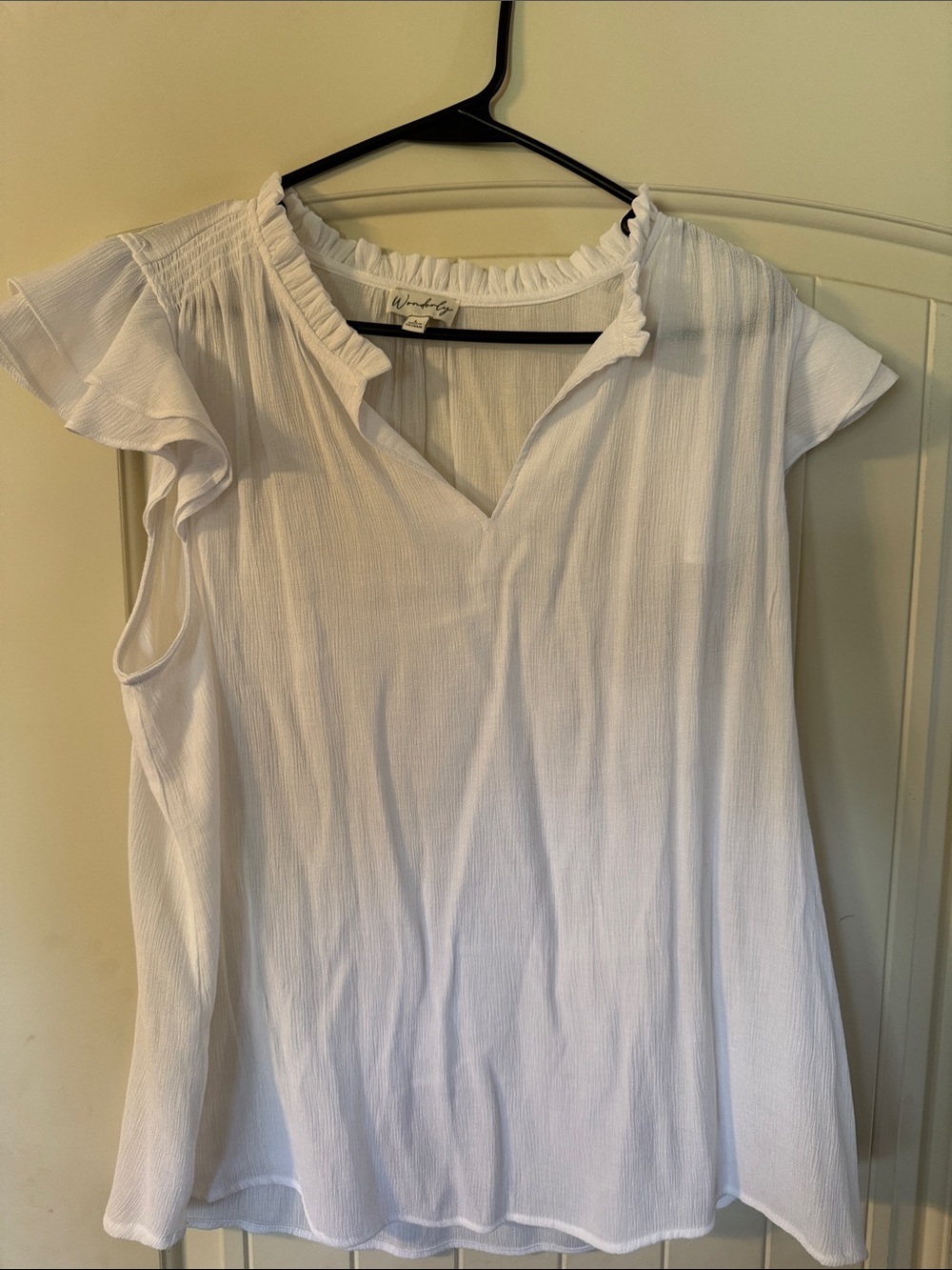 Wonderly White Ruffle Cap Sleeve V-Neck Blouse